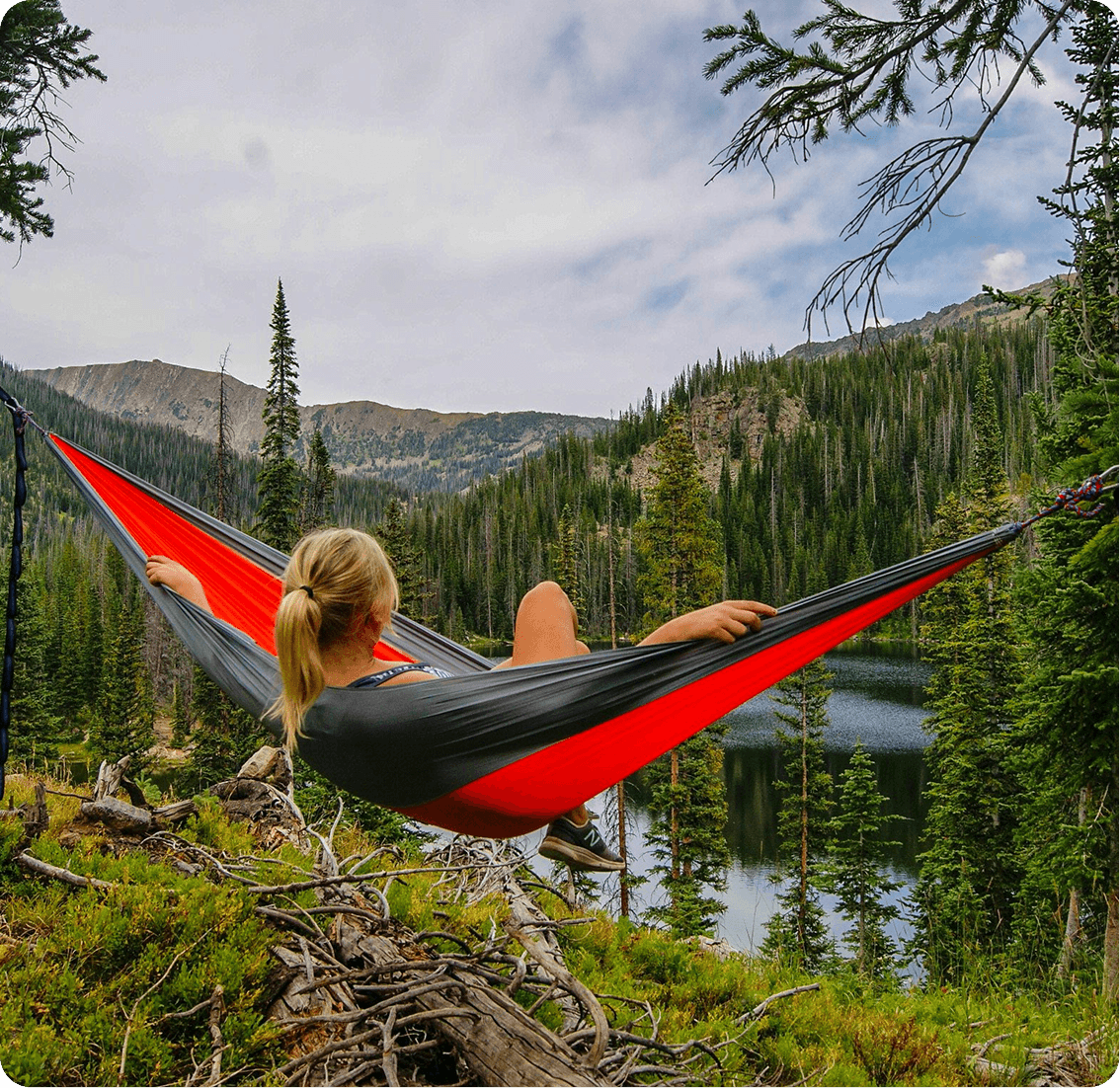 Relaxing in a hammock by the lake