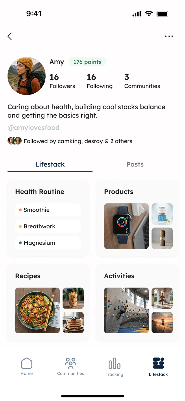 Lifestack app profile screen