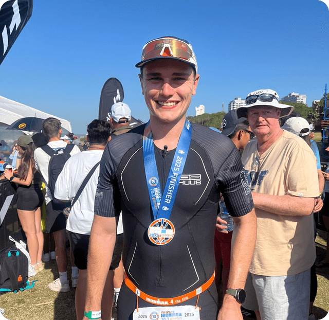 Team member with medal
